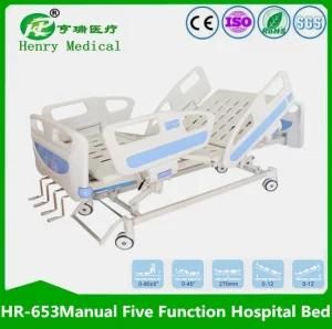 Five Functions Manual Patient Bed / 4 Cranks Nursing Bed / Multi-Functions Care Bed