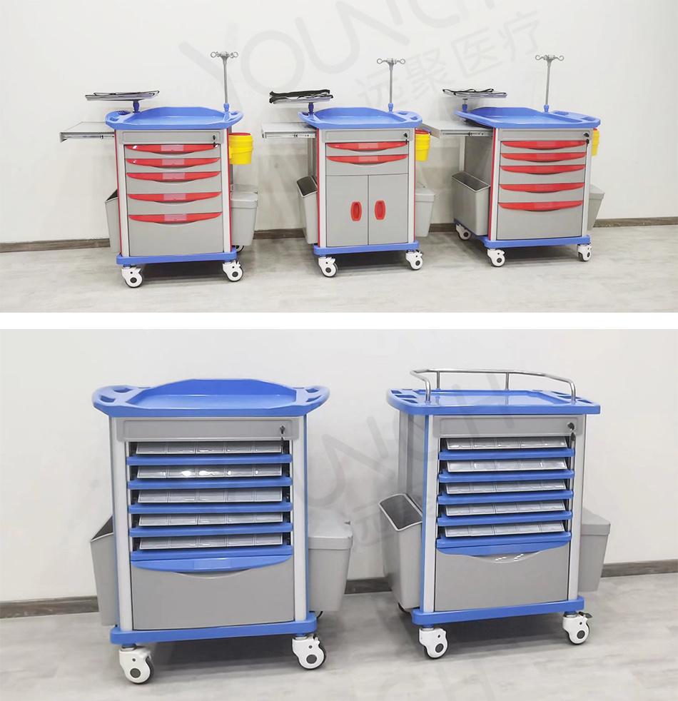 Multifunctional ABS Medical Nurse Anesthesia Trolley Cart with Wheels Hospital Trolley Hospital Furniture