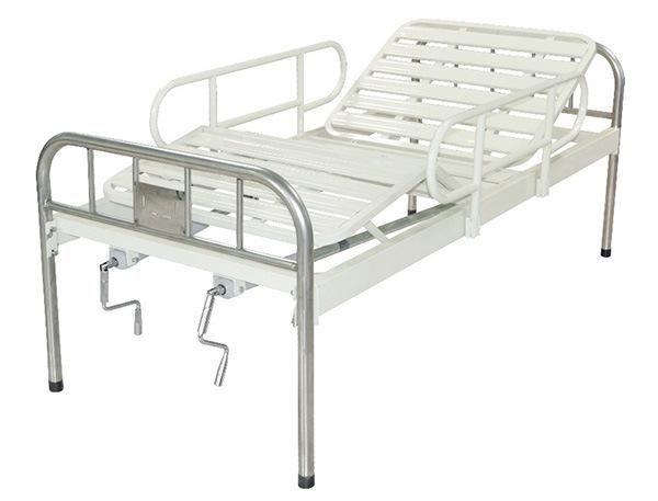 Hospital Stainless Steel Bed with Guardrail, Two Crank (PW-B04)