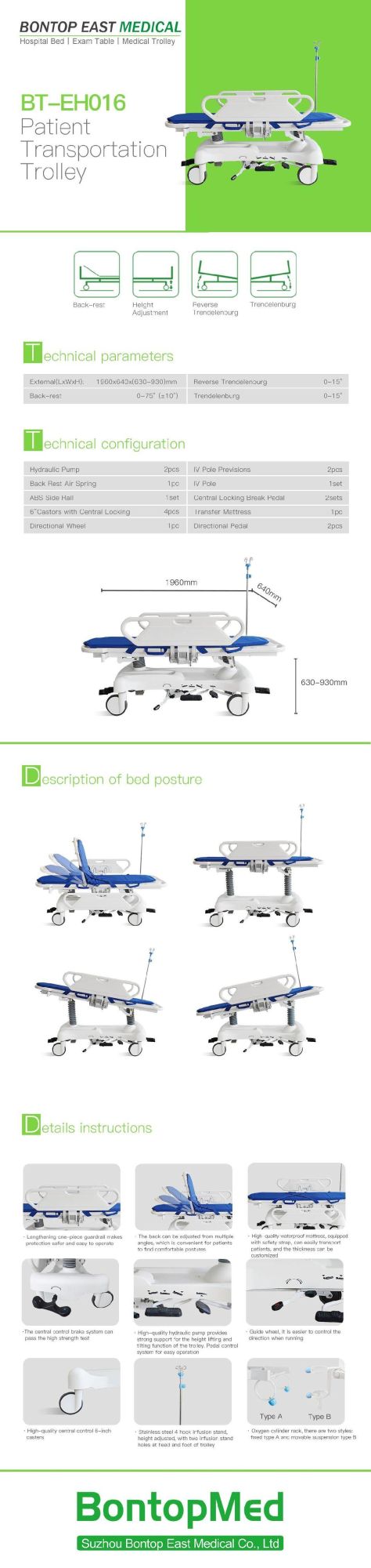Ambulance Stretcher Trolley Medical Hospital Multi-Function Patients Transfer Cart