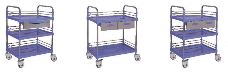 Hospital Medical Cart Equipment Emergency Two Layers ABS Utility Cart with Handle and Drawers