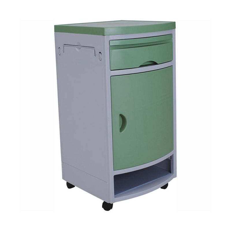 ABS Hospital Room Furniture Movable Plastic Medical Bed Bedside Table with Wheels