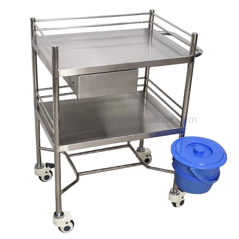 Mn-SUS011 Factory Direct Price Stainless Steel Durable Medical Instrument Trolley with Drawers