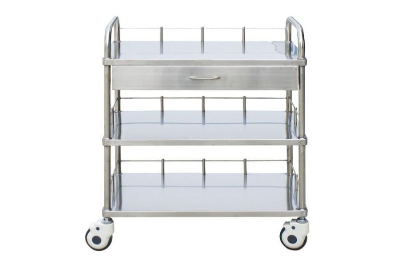 Hospital Equipment Stainless Steel Trolley with Drawer and Waste Bin Clinic Medical Trolley