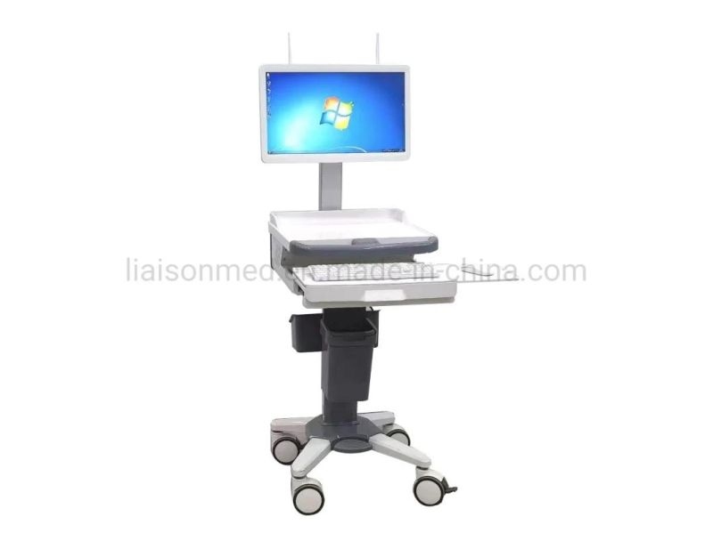 Mn-CPU002 Nursing Workstation Laptop Cart Height Adjustable Mobile ABS Plastic Laptop Cart Computer Trolley