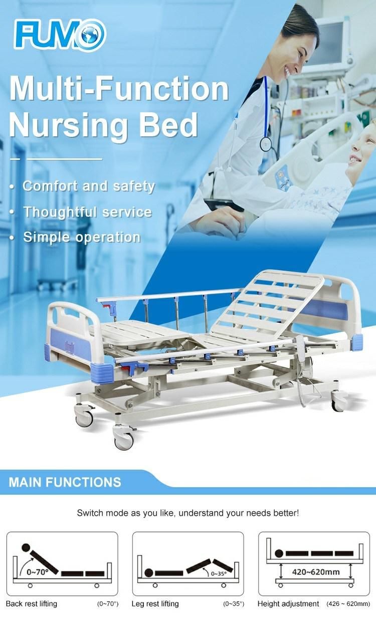 Factory Price Aluminum Alloy Steel Guardrail Simple Operation Medical Instrument Nursing Bed with Waterproof Cloth