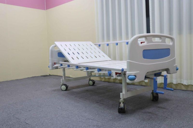 Medical Equipment Two Function Manual Hospital Bed ABS Head Aluminium Folding Siderails