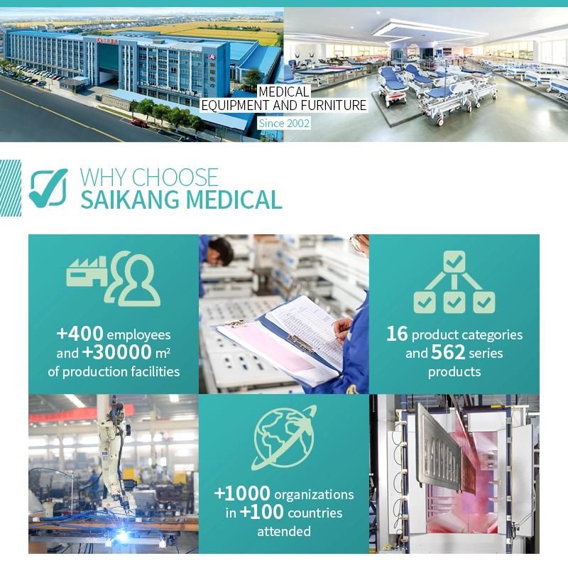 V3K5c Saikang Aluminum Siderails 3 Function Adjustable Manual Medical Clinic Hospital Bed with Infusion Pole