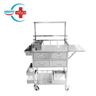 Hc-M032 Luxury Hospital Multifunctional Nursing Cart Trolley Medicine Wound Care Car Stainless Steel Trolley Cart