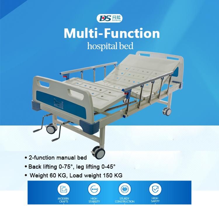 Medical Use 2 Functions Manual Hospital Bed with Electroplating Cranks