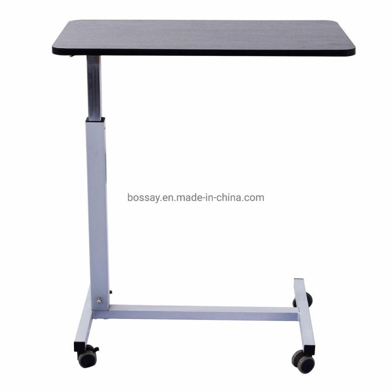 Medical Furniture MDF Wood Top Chrome Steel Over Bed Table