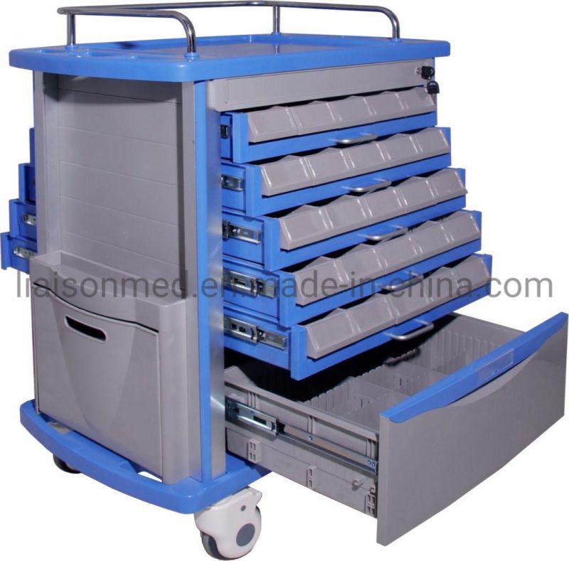 Mn-DC001 Medical Mutifucntional Emergency Treatmemt Trolley Medicine Drug ABS Crash Cart for Hospital