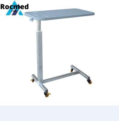Hospital Furniture Stainless Steel Hi-Low Adjustable Bedside Dining Laptop Overbed Table