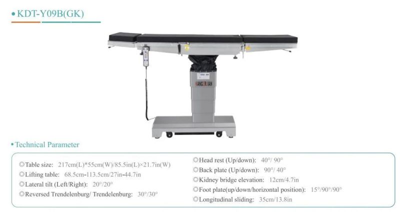 High Quality Hospital Operation Room Equipment Stainless Steel Multifunctional Electric Hydraulic Operating Bed Adjustable Surgical Operation Table Kdt-Y08A Wgk