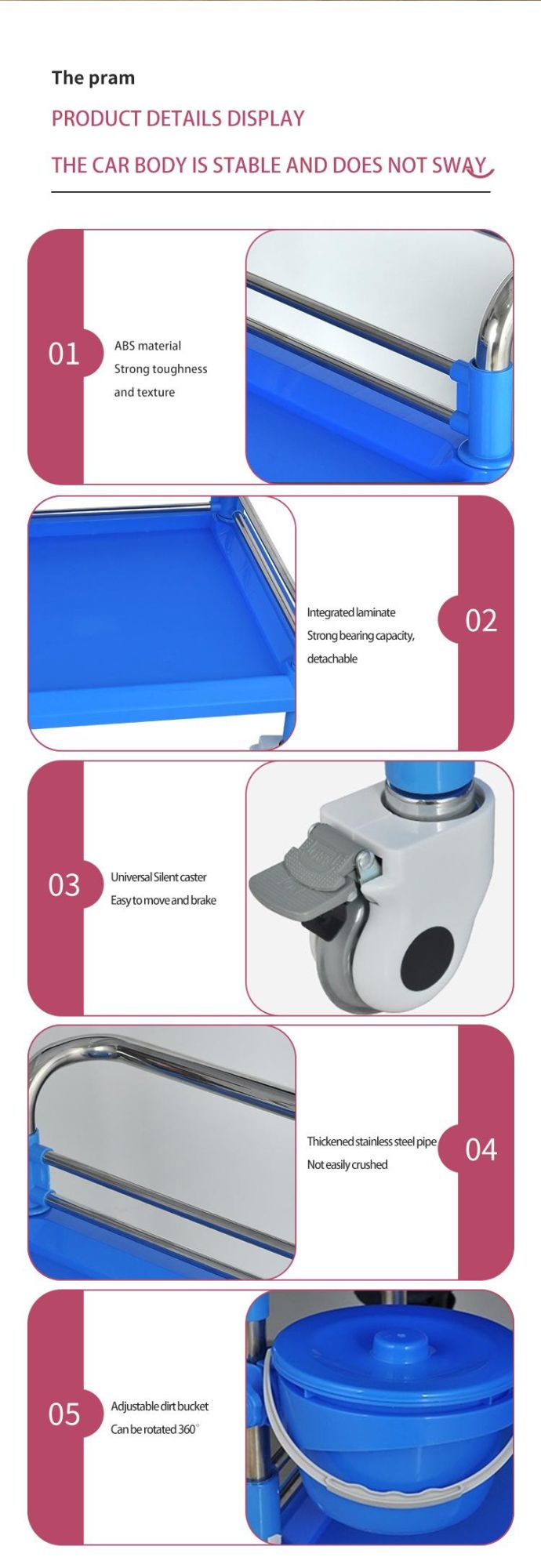 Hospital Home Use Stainless Steel Cart Trolley Xt1170