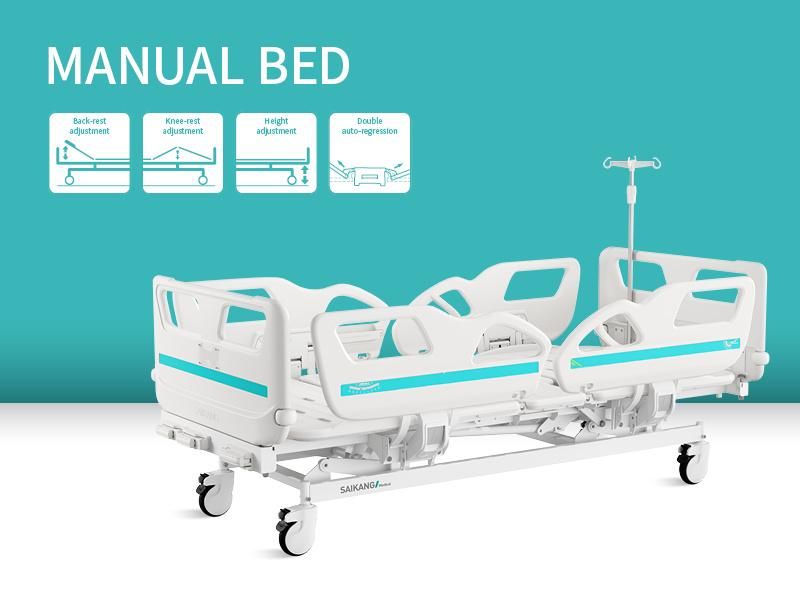 V3V5c Saikang ABS Siderails 3 Crank Multifunction Adjustable Manual Patient Hospital Medical Bed with Wheels