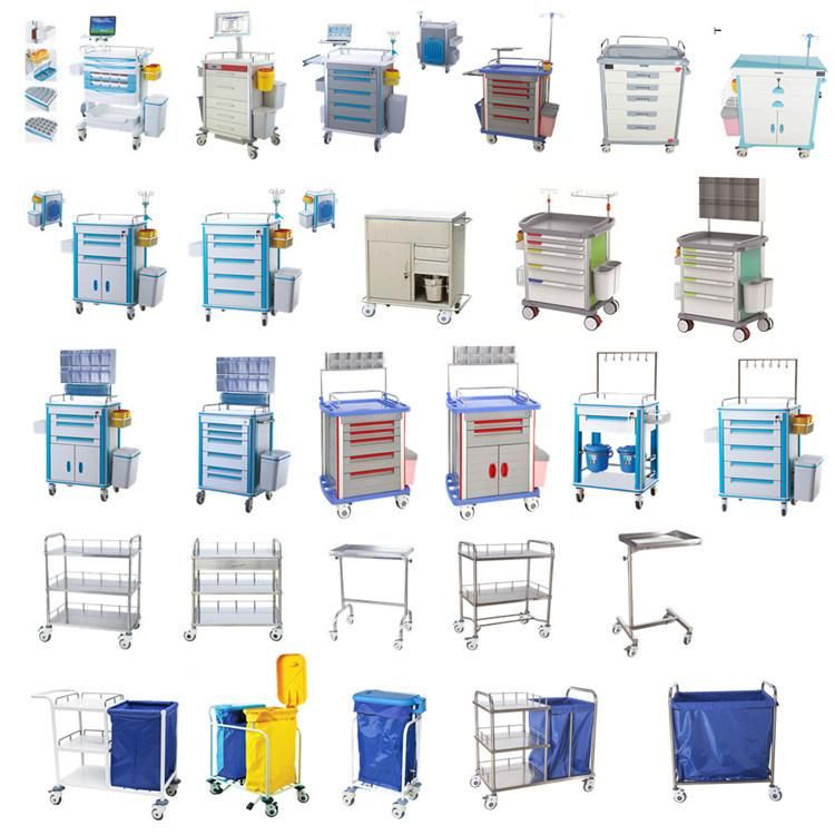 Hot-Sale ABS Medical Emergency Trolley with Castors Hospital Emergency Trolley