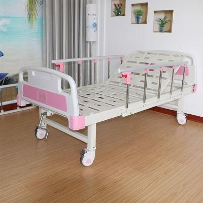 Pink ABS Head of Bed Single Function Hospital Bed with Casters