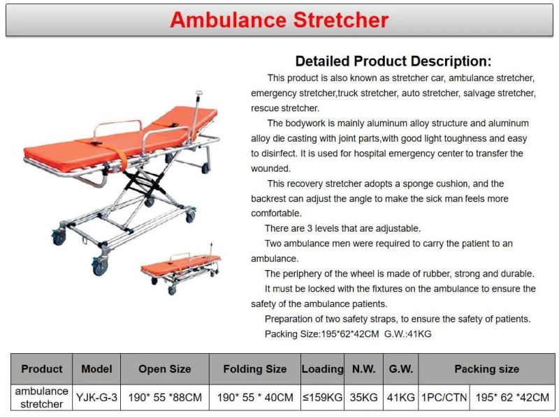 Hospital Medical Ambulance Stretcher First Aid Folding with Wheels