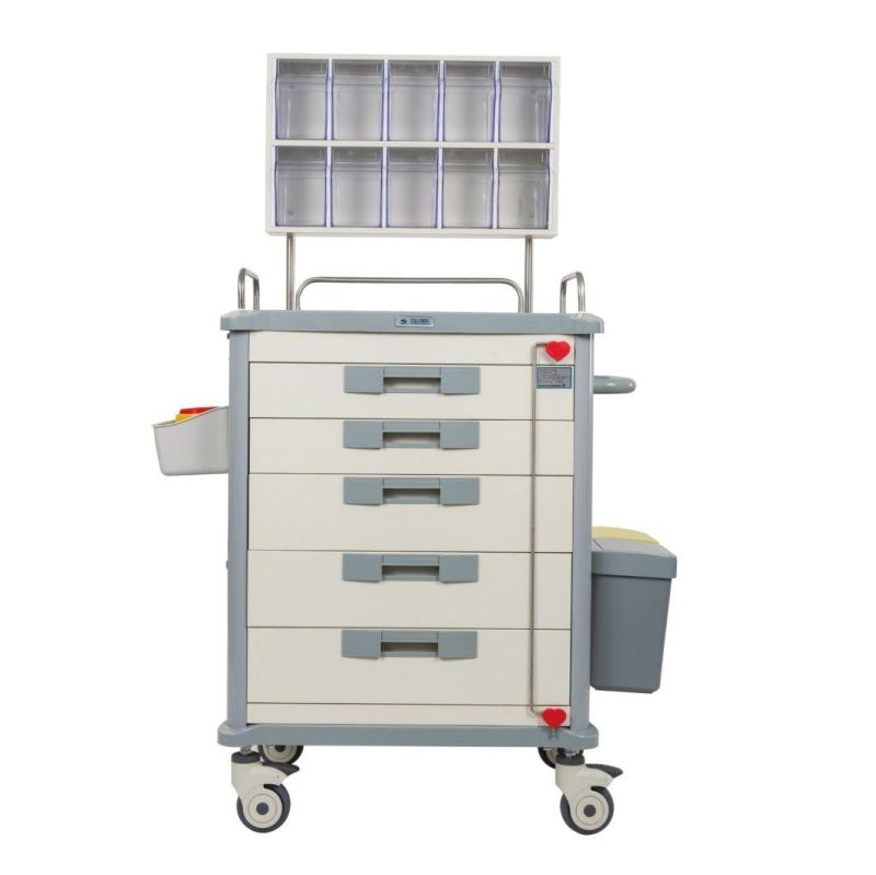 5 Drawers Medical Equipment Hospital Mobile Anesthesia Emergency Trolley Cart