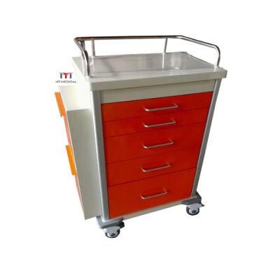 Hot-Sale ABS Medical Emergency Trolley with Castors Hospital Emergency Trolley