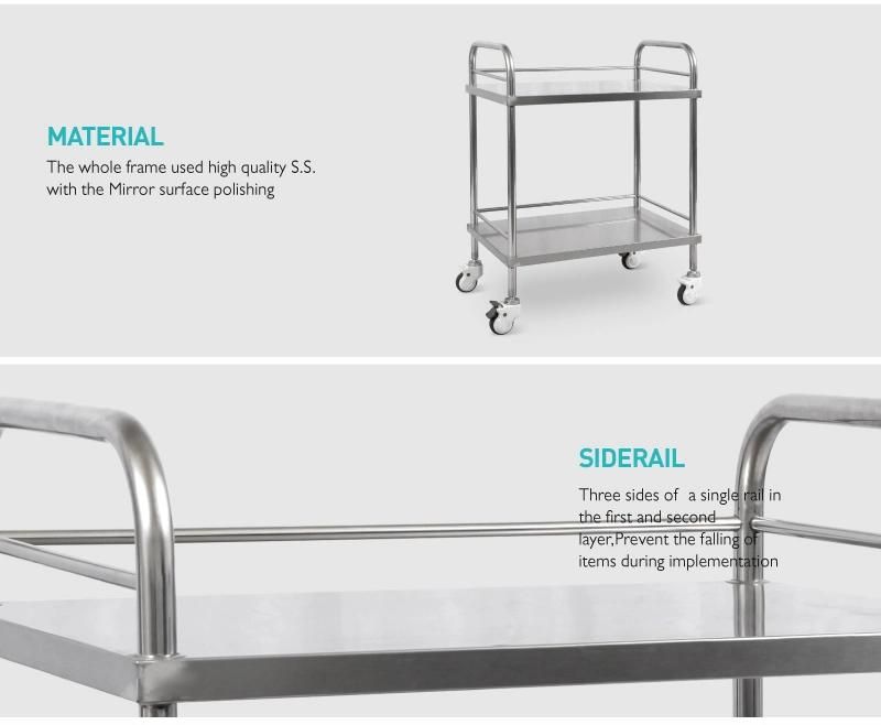 Factory Comfortable Hospital Use Emergency Stainless Steel Treatment Trolley