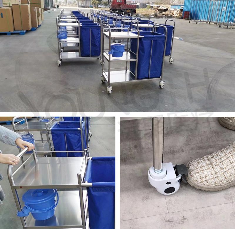 Hospital Stainless Steel with Bucket Drawer Medical Instrument Trolley, Clinical Nursing Stainless Steel Trolley