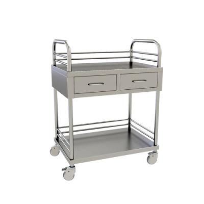 Hospital Surgical Stainless Steel Treatment Trolley with 2 Shelves