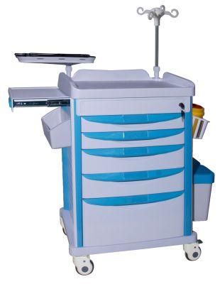 OEM ABS Moving Medical Cart Clinic Trolley with IV Pole for Hospital