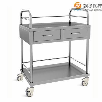 Top Quality Movable Stainless Steel Hospital Medical Emergency Trolley Treatment Cart with Wheels Cy-D401