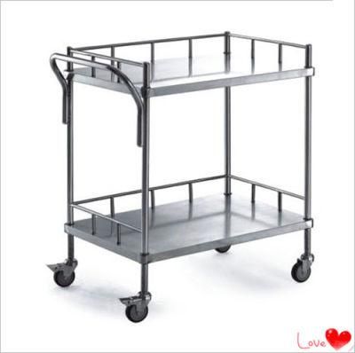 Stainless Steel Hospital Instrument Two Shelf Trolley