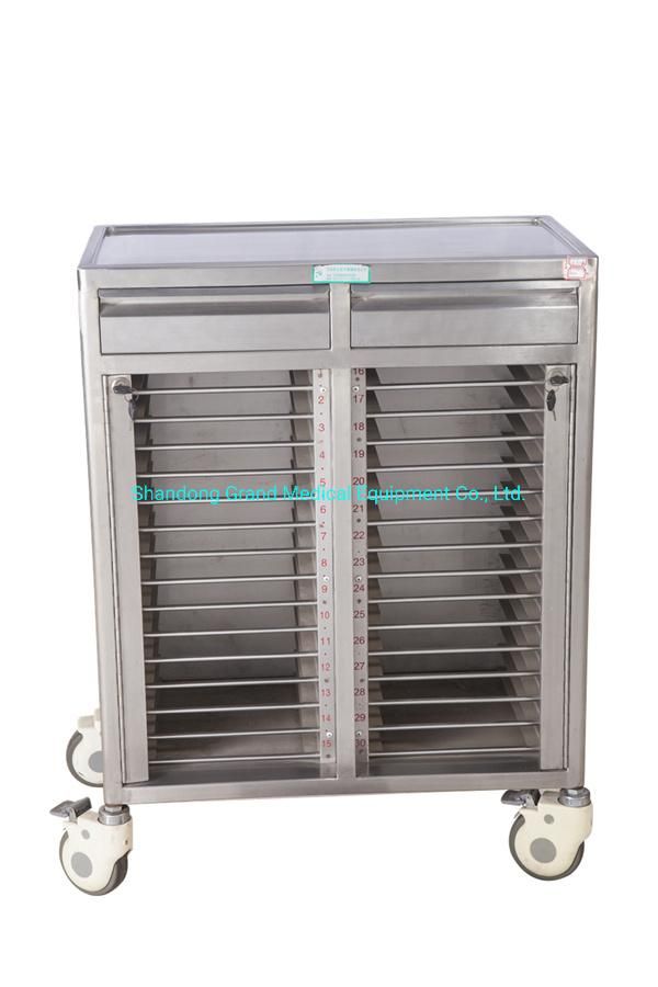 Germany Quality Hospital Equipment Manufacture Mobile Patient File Medical Cart Stainless Steel Medical Record Trolley Hospital Case History Folder Trolley