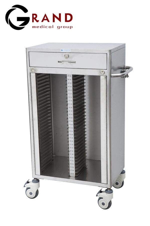 Hospital Furniture Pure Stainless Steel Dossier Cart of 50 Lattices/Shelves Medical Record Cart Medical Files/Folder Casebook Cart Patient Records Cart