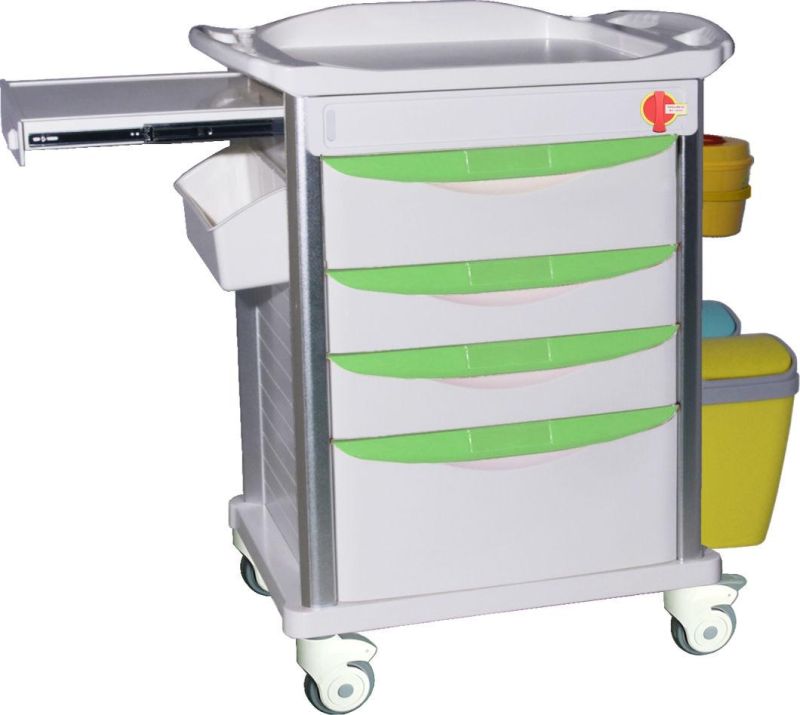 Hospital Hot Selling Furniture Medical Multifunction Medicine Trolley Green Anaesthesia Emgerency Cart