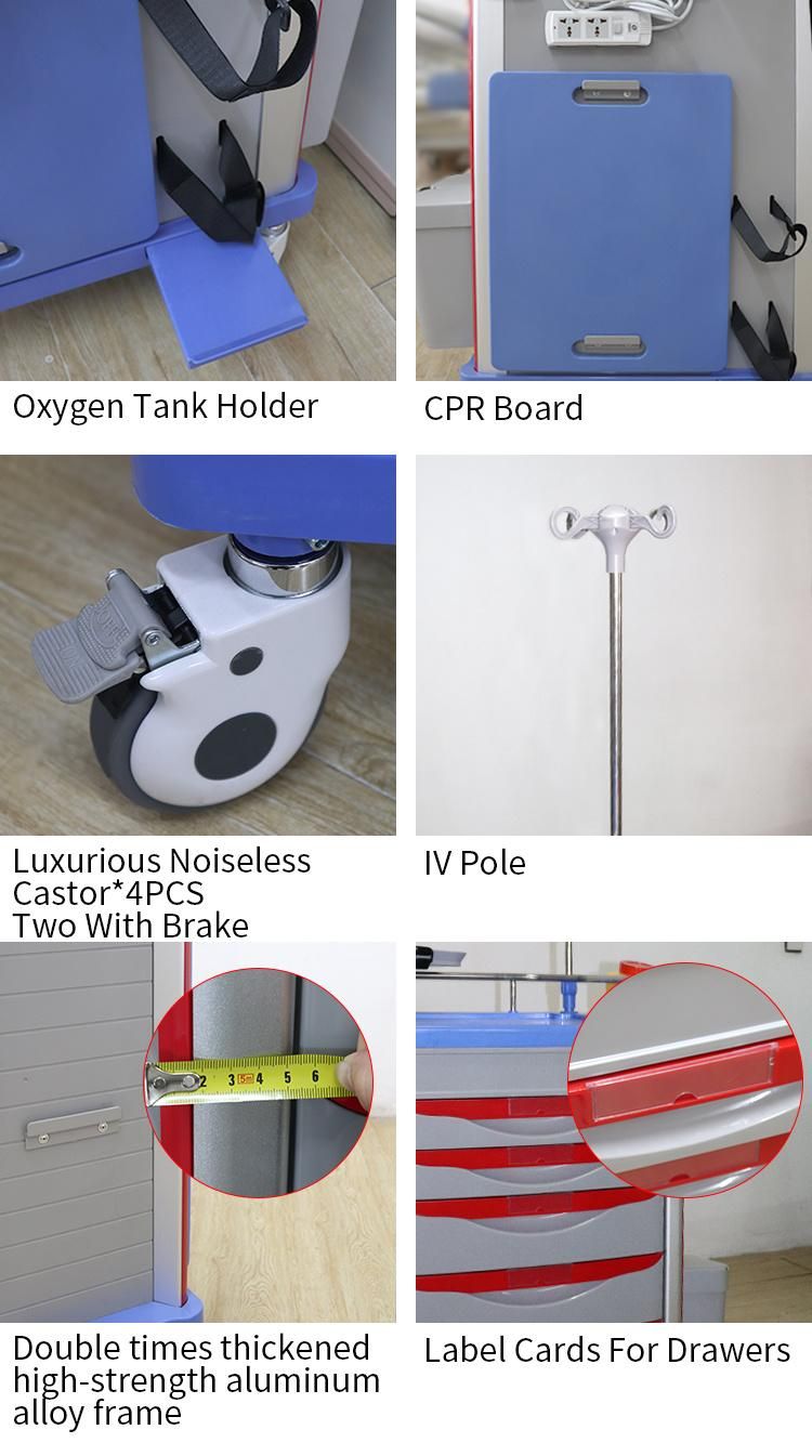 ABS Emergency Medical Crash Cart Trolley for Hospital Clinic