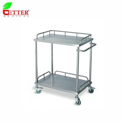 Hospital Furniture 2 Shelves Stainless Steel Medication Trolley