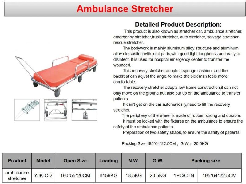 Hospital Medical Ambulance Stretcher First Aid Folding with Wheels