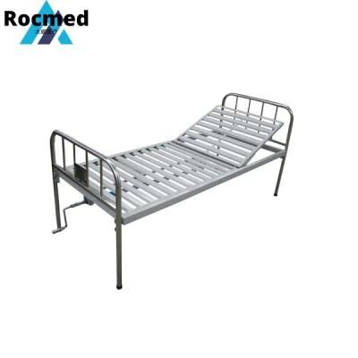 Stainless Steel Single Crank Hospital Bed with Castors and Siderails Optional