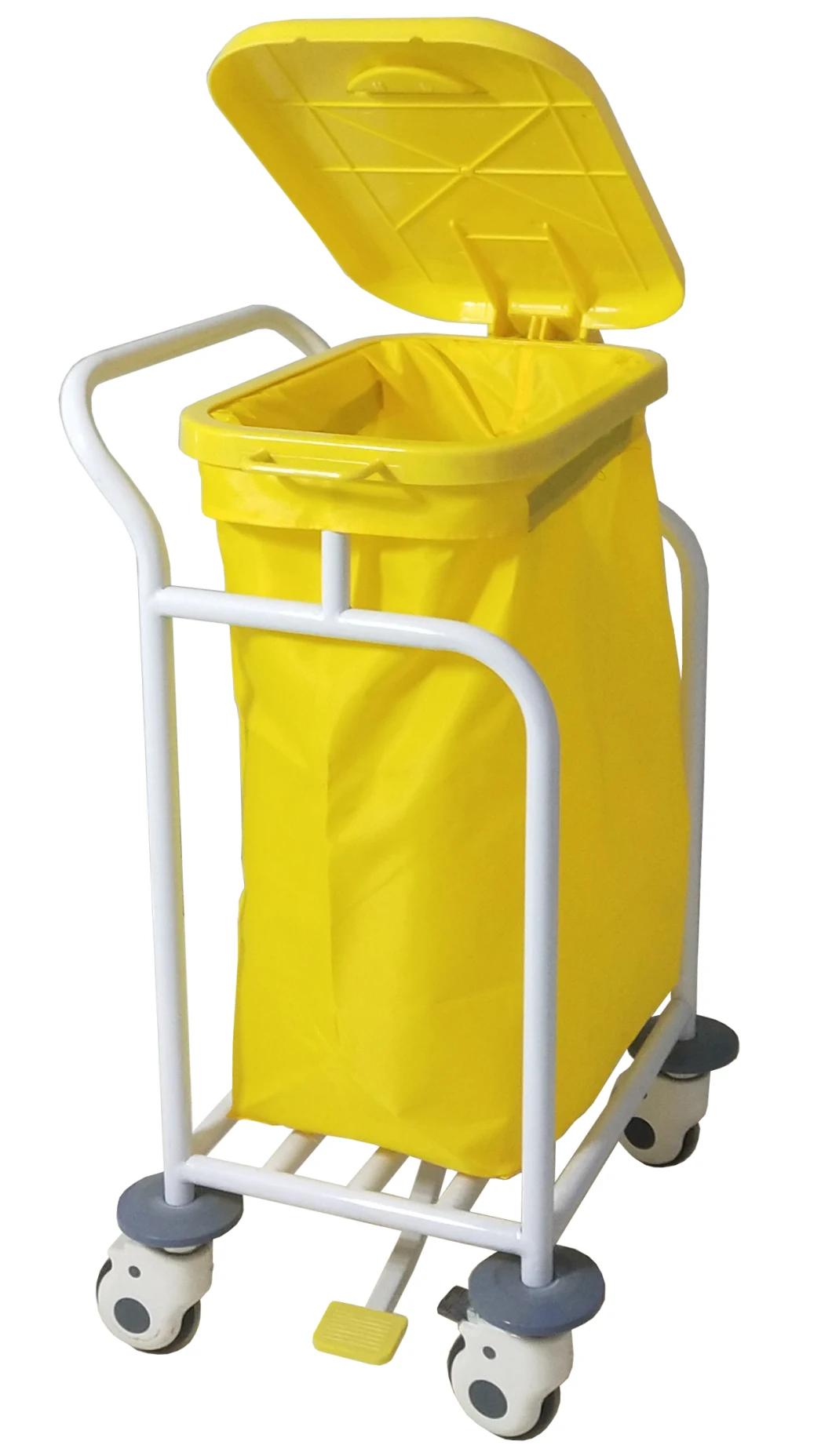 Medical Blue/Yellow Color Single Bins Hospital Linen Dirty Carts and Trolleys Pedal Type