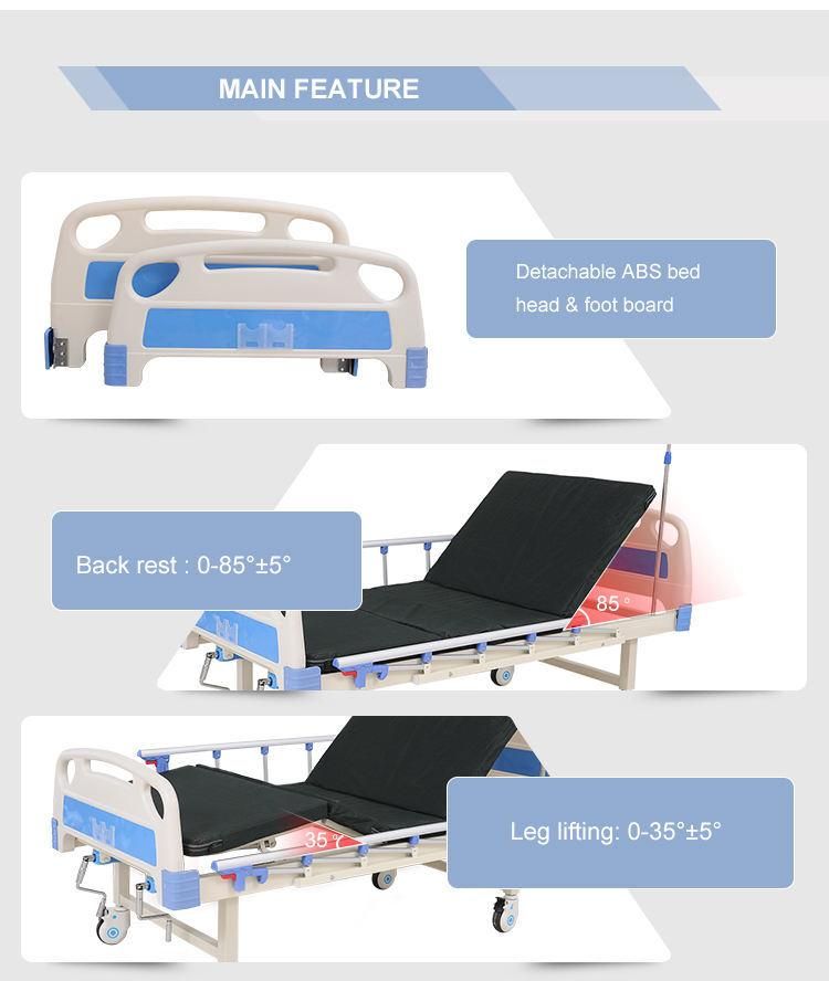 Medical Equipment 2 Function Manual Hospital Patient Bed with Casters