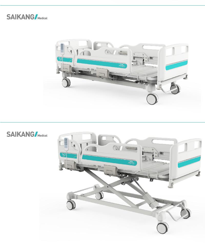 Y6y8c Saiakng Wholesale Multifunction Foldable Electric Hospital Clinic Patient Medical ICU Bed with Wheels