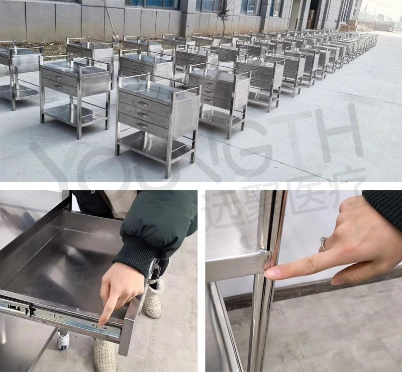 Stainless Steel Hospital Nursing Treatment Trolley Medical Trolley with Drawers Hospital Crash Trolley