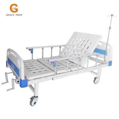 Medical/Patient/Nursing/Fowler/ICU Bed Manufacturer ABS Two Cranks 2 Function Manual Hospital Bed with Mattress and I. V Pole