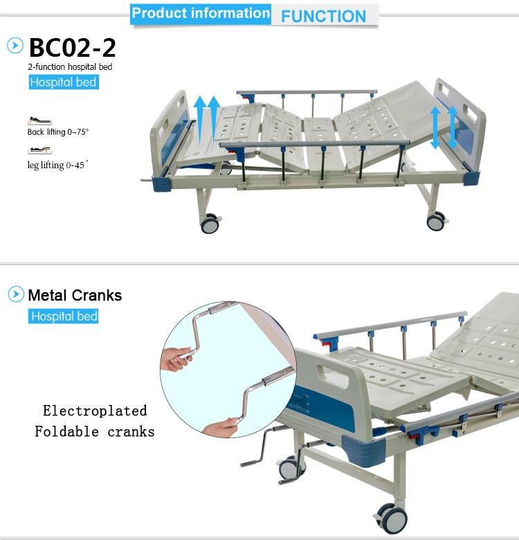 Medical Use 2 Functions Manual Hospital Bed with Electroplating Cranks
