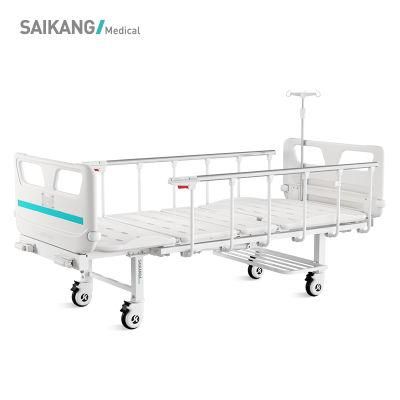 V2w5c Saikang Factory Wholesale Stainless Steel Siderails 2 Function Adjustable Manual Hospital Bed with Infusion Pole