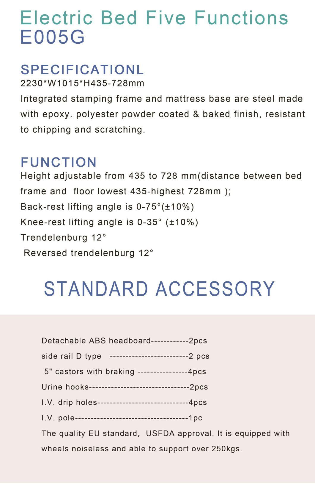 5 Function Folding Adjustable Clinic Electric Medical Nursing Patient Hospital Bed with Casters