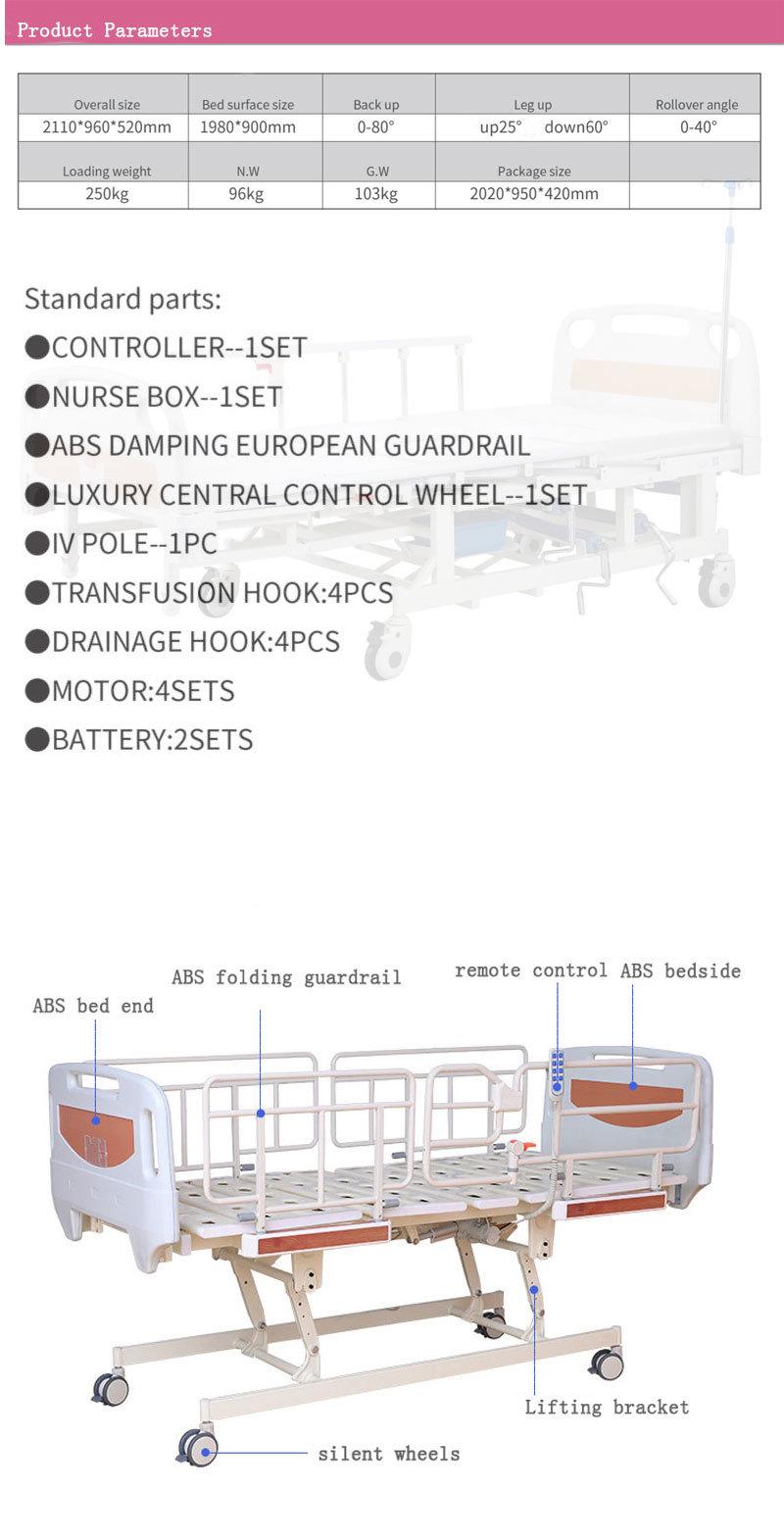 Hot Selling Remote Control Electric Nursing Bed Multi-Functional Back-Lifting and Leg-Raising Convalescent Bed Folding Guardrail Hospital Bed