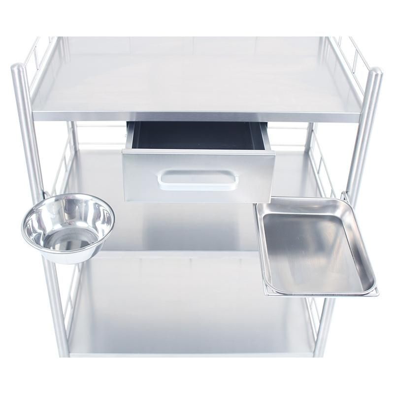 HS6165E Stainless Steel Drawer Treatment Dressing Trolley with a Bowl and Basin