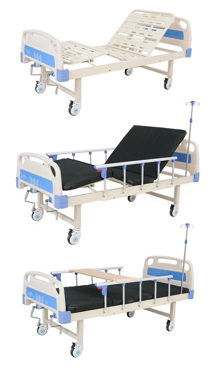 Good Quality Patient Bed with Aluminum Guard Rail Medical Movable 2 Function Manual Hospital Bed
