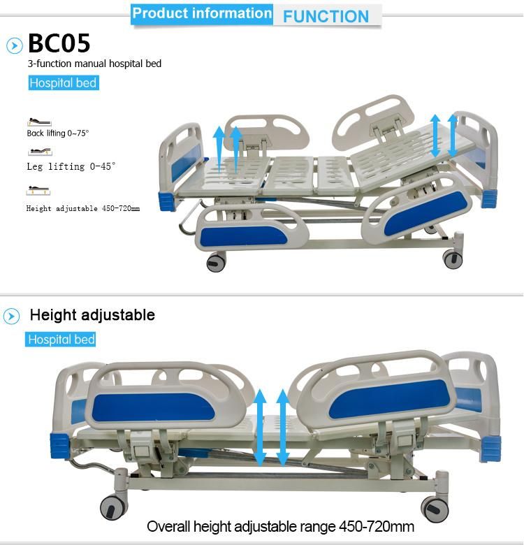 Low Price Three Functional Folding Medical Manual Hospital Bed